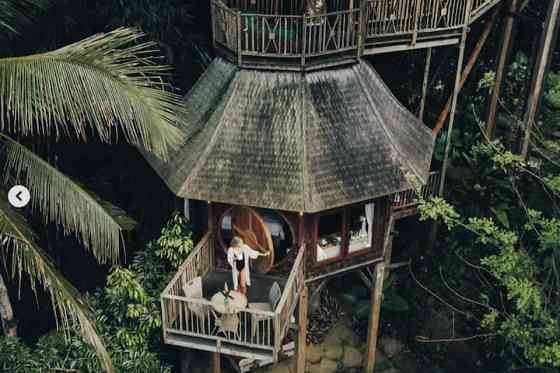 Дом Enchanted Hobbit Treehouse расположен в джунглях Ubud