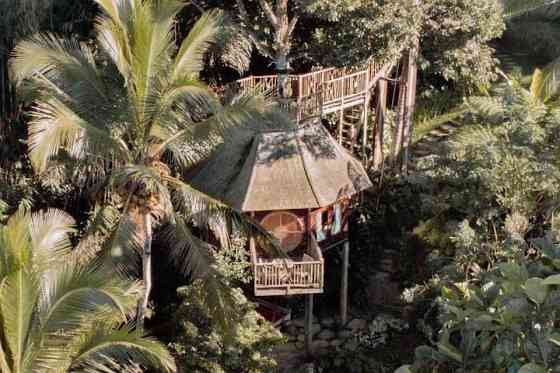 Дом Enchanted Hobbit Treehouse расположен в джунглях Ubud